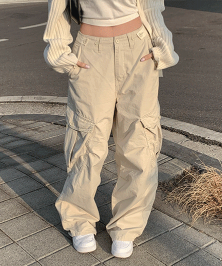 [Model owner/Recommended styling] Hip/vintage OT long wide cargo pants - 2 colors