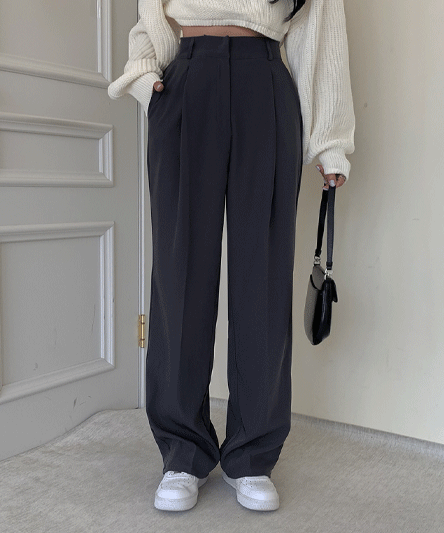 [Short/basic/long length] Perfect for my height!One pin tuck semi-wide banding slacks 4 colors