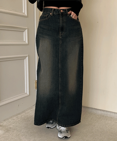 [Vintage/High Quality] Fit Guaranteed Dark Denim Washing Denim Long Skirt
