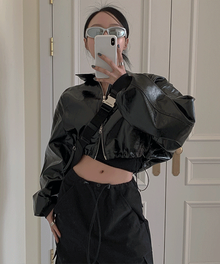 [Fit adjustment/Model recommendation] SNS inquiry 2 way leather cropped string zip-up - 4 colors
