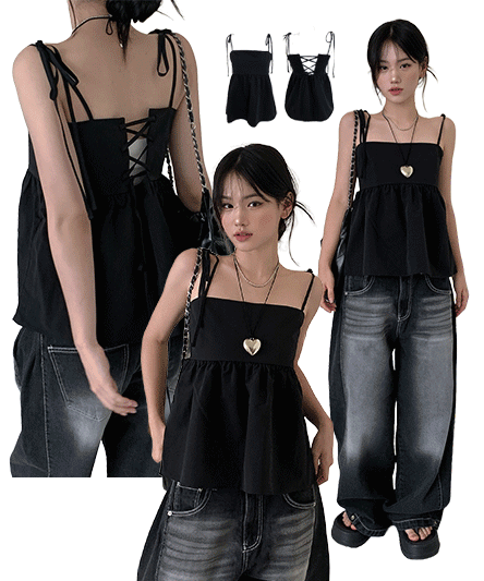 [Make sure to look / Model&#039;s best 🖤] Corset strap square-neck flare blouse - 2 colors