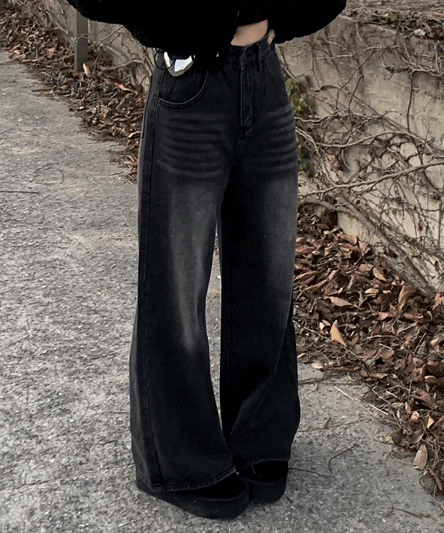 [Fit guarantee🖤] Cherry-cocked wide dark blue long pants