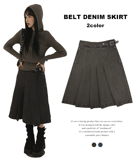 [Vintage🤎] DK Pleats Belt Washed Wrap Midi Skirt - 2 colors