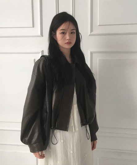 [Daily/Affectionate Oversized Fit] String Collar Leather Jacket - 3 colors