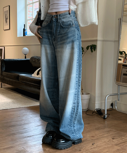 [Fit/Washing quality🖤/Model manager] 99 Wide washed medium denim pants pt
