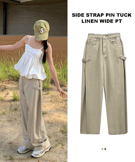 [Until mid-summer 🌴/Pretty fit] Linen Side Pintuck Button Wide Long Pants - 2 colors