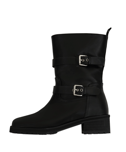 Square Shape Buckle Middle Boots